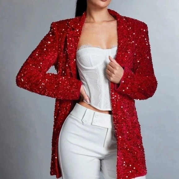 Velvet Sequined Blazer, Glamorous Party Attire - Picture 1 of 5